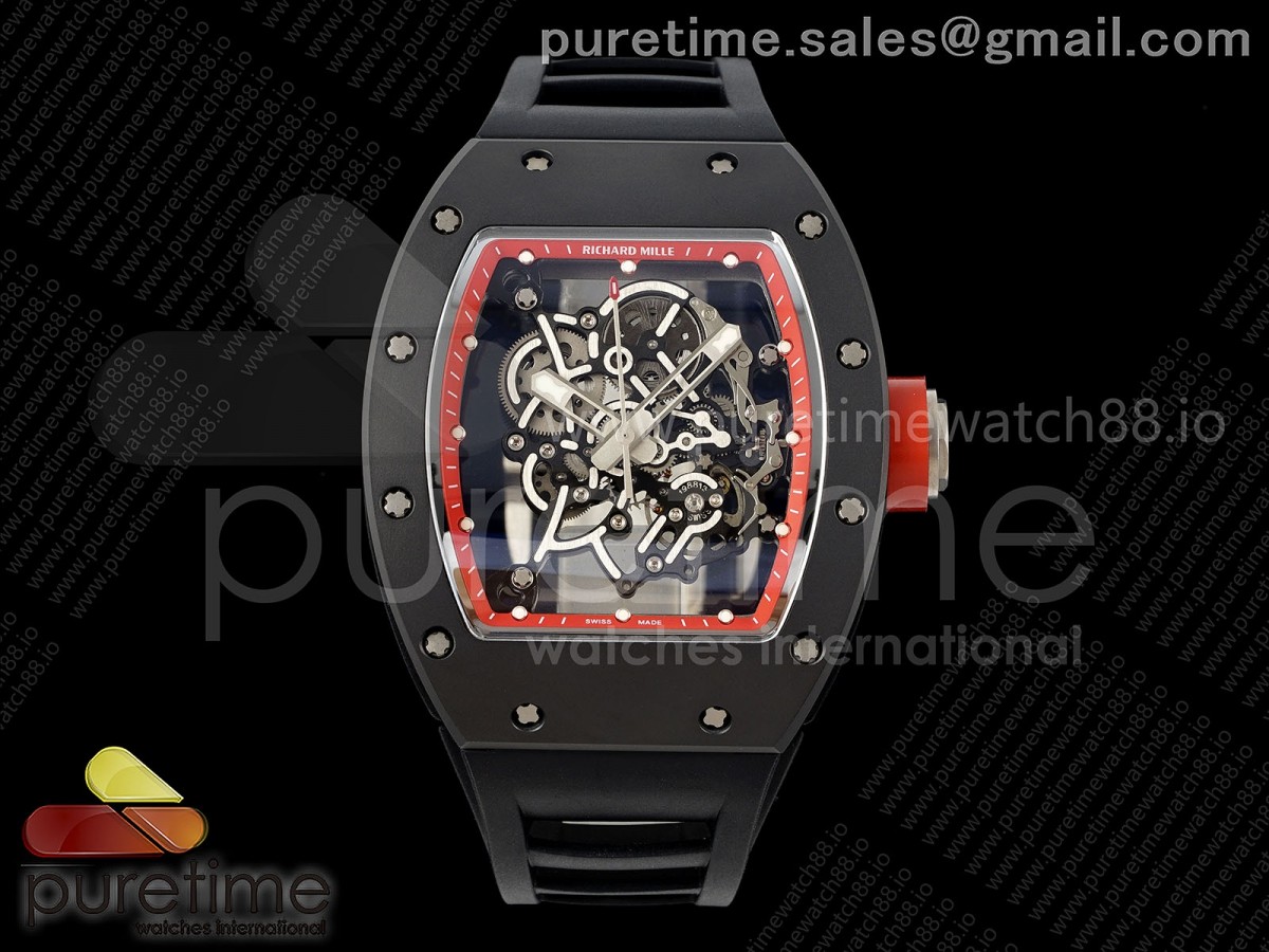 RM055 Black Ceramic DF Red Inner Bezel on Black Rubber Strap RMUL2 (Free Sprung)