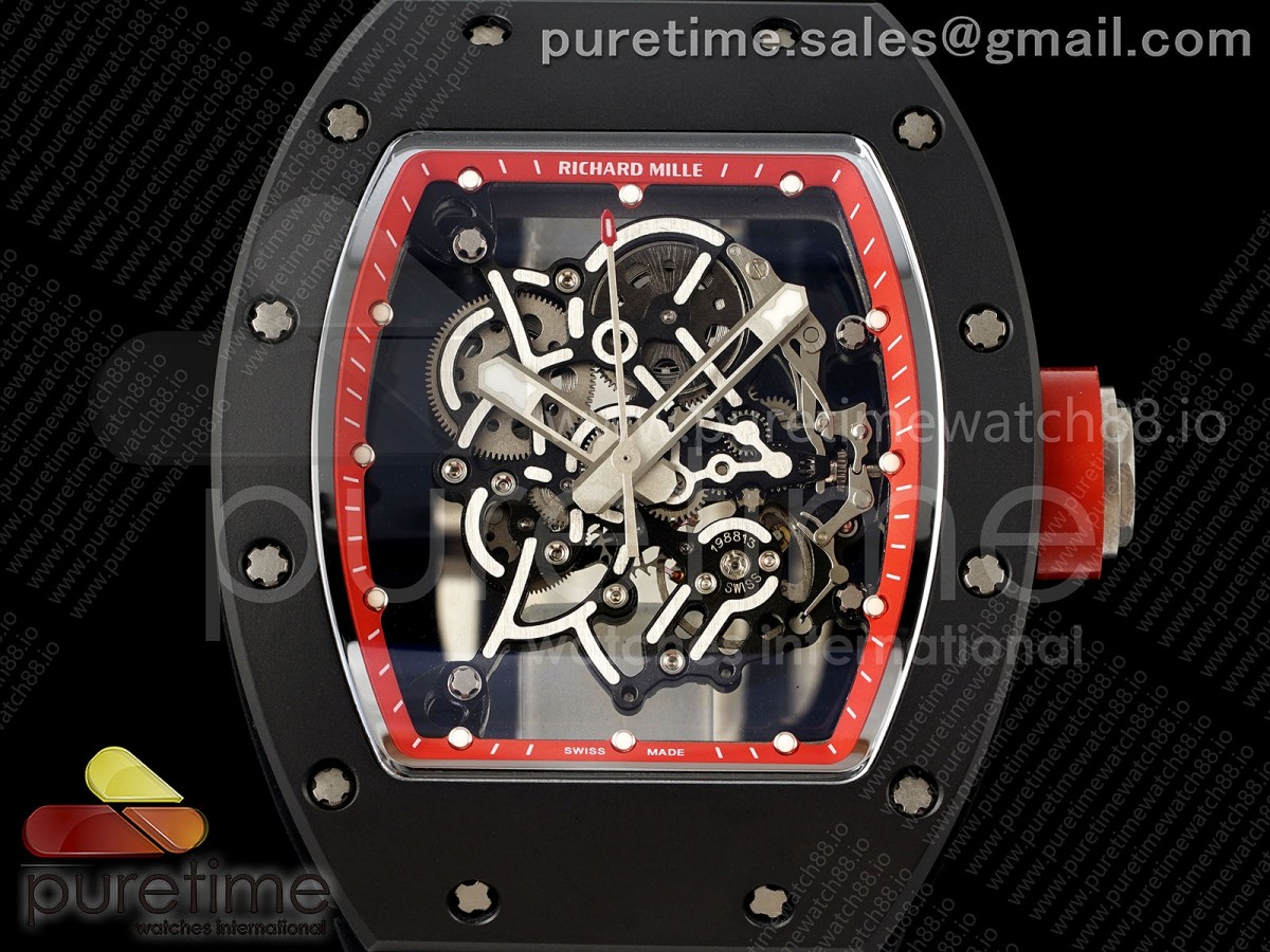 RM055 Black Ceramic DF Red Inner Bezel on Black Rubber Strap RMUL2 (Free Sprung)