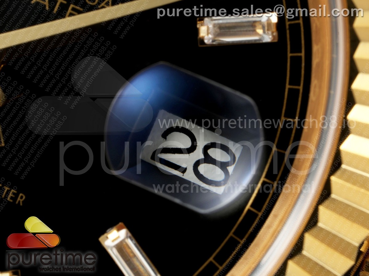 Day Date 40 YG EWEF Black Dial Crystal Markers on President Bracelet A3255 (158g)