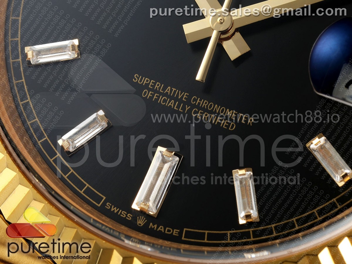 Day Date 40 YG EWEF Black Dial Crystal Markers on President Bracelet A3255 (158g)