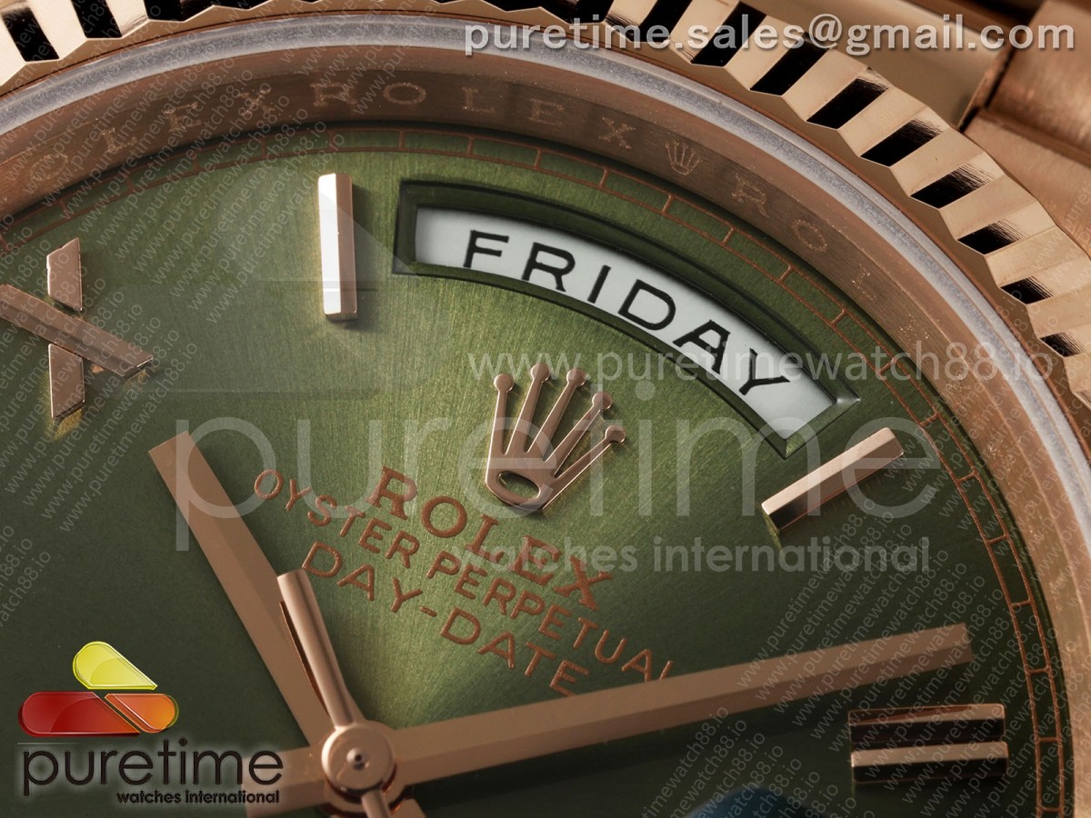 Day Date 40 RG TMF Green Roman Dial on President Bracelet VR3255 (220g)
