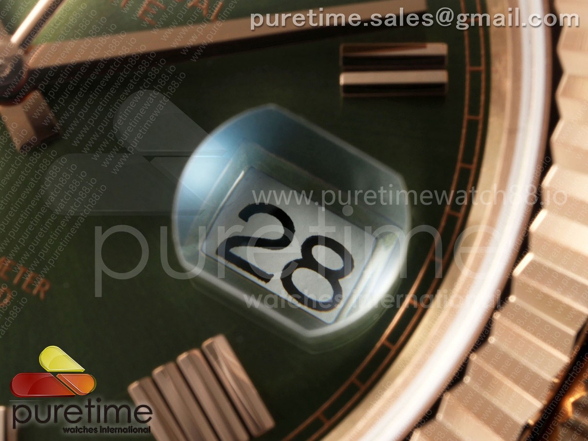 Day Date 40 RG TMF Green Roman Dial on President Bracelet VR3255 (220g)