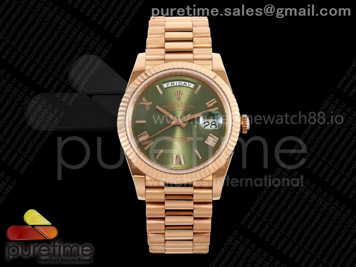Day Date 40 RG TMF Green Roman Dial on President Bracelet VR3255 (220g)
