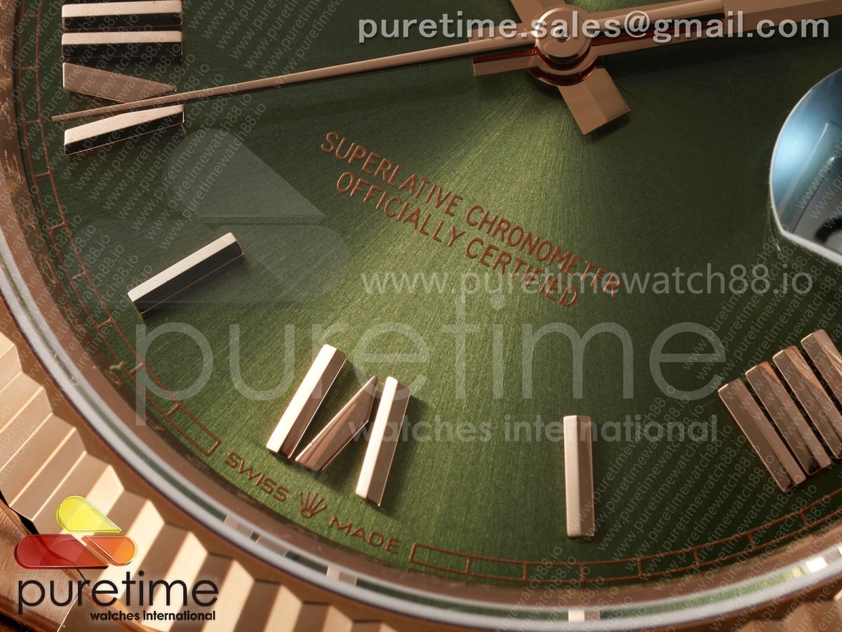 Day Date 40 RG TMF Green Roman Dial on President Bracelet VR3255 (220g)