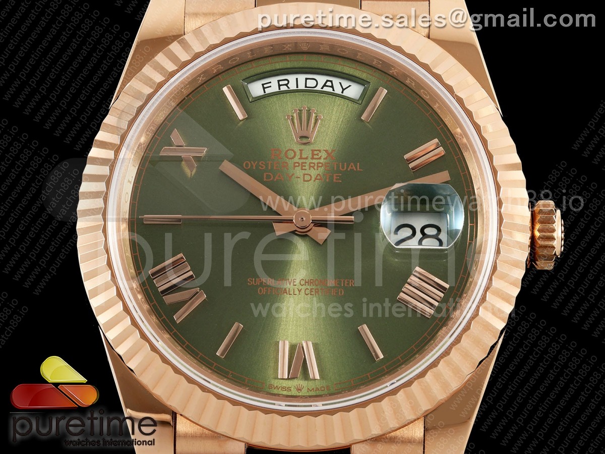Day Date 40 RG TMF Green Roman Dial on President Bracelet VR3255 (220g)