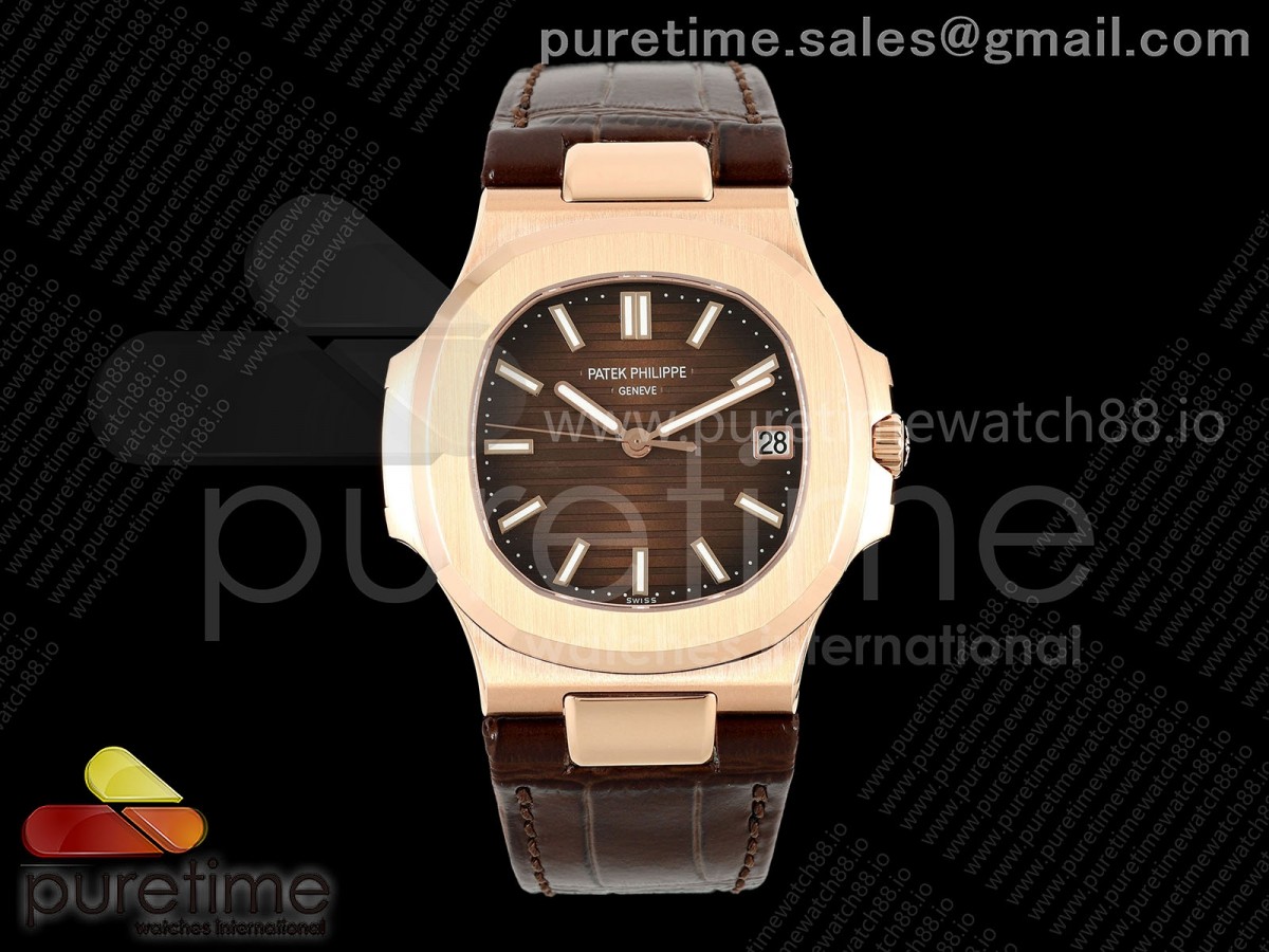 Nautilus 5711 RG DDF Brown Dial on Brown Leather Strap DD324 (Weighted)