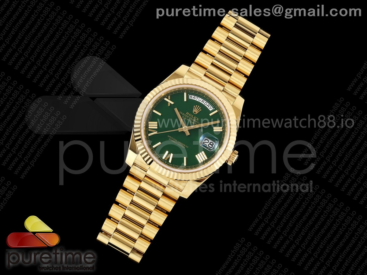 Day Date 40 YG RCF Green Roman Dial on President Bracelet VR3255