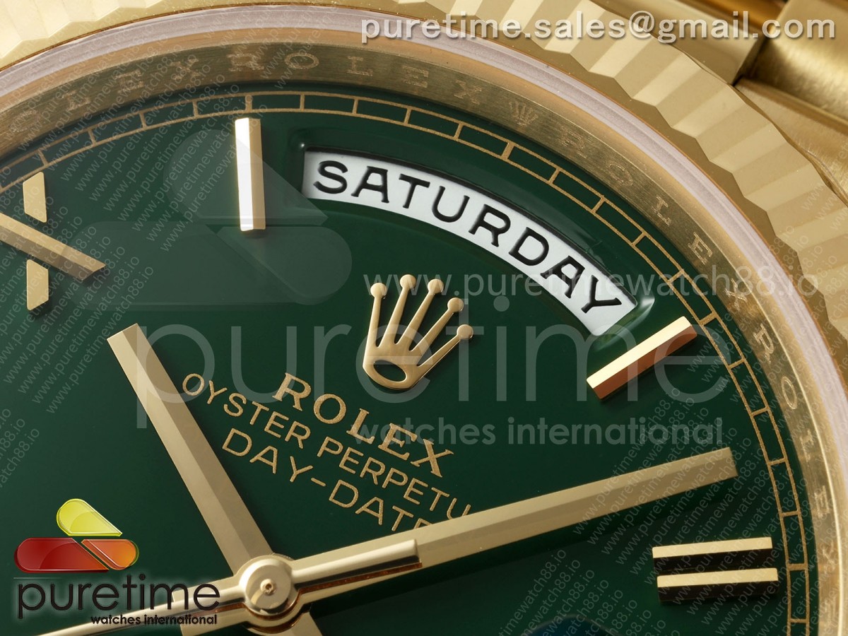 Day Date 40 YG RCF Green Roman Dial on President Bracelet VR3255