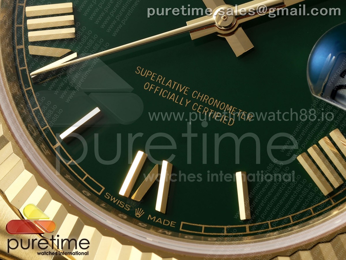 Day Date 40 YG RCF Green Roman Dial on President Bracelet VR3255