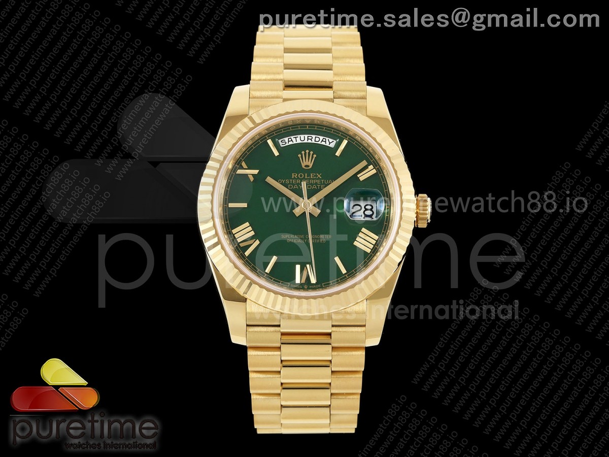 Day Date 40 YG RCF Green Roman Dial on President Bracelet VR3255