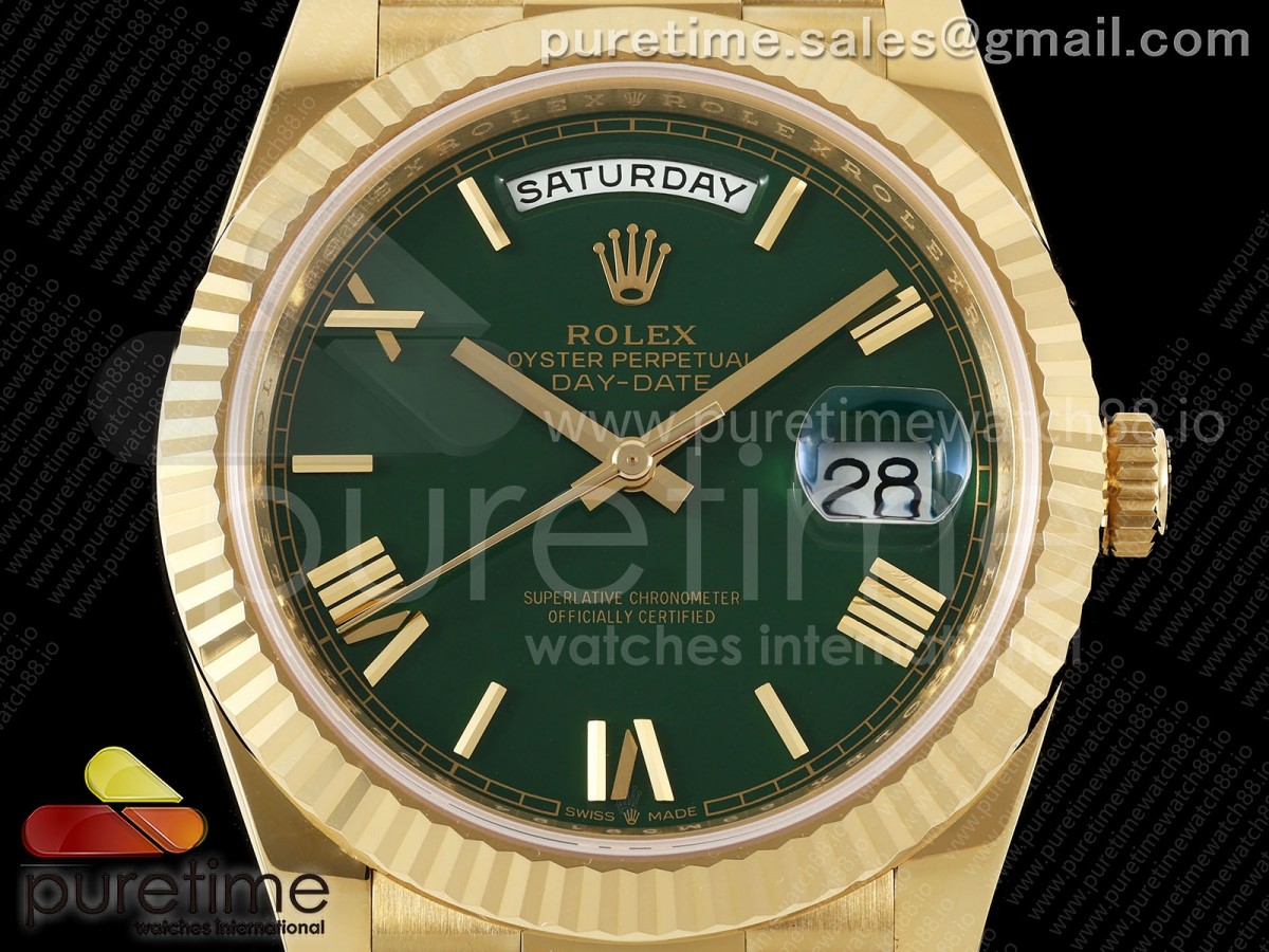 Day Date 40 YG RCF Green Roman Dial on President Bracelet VR3255