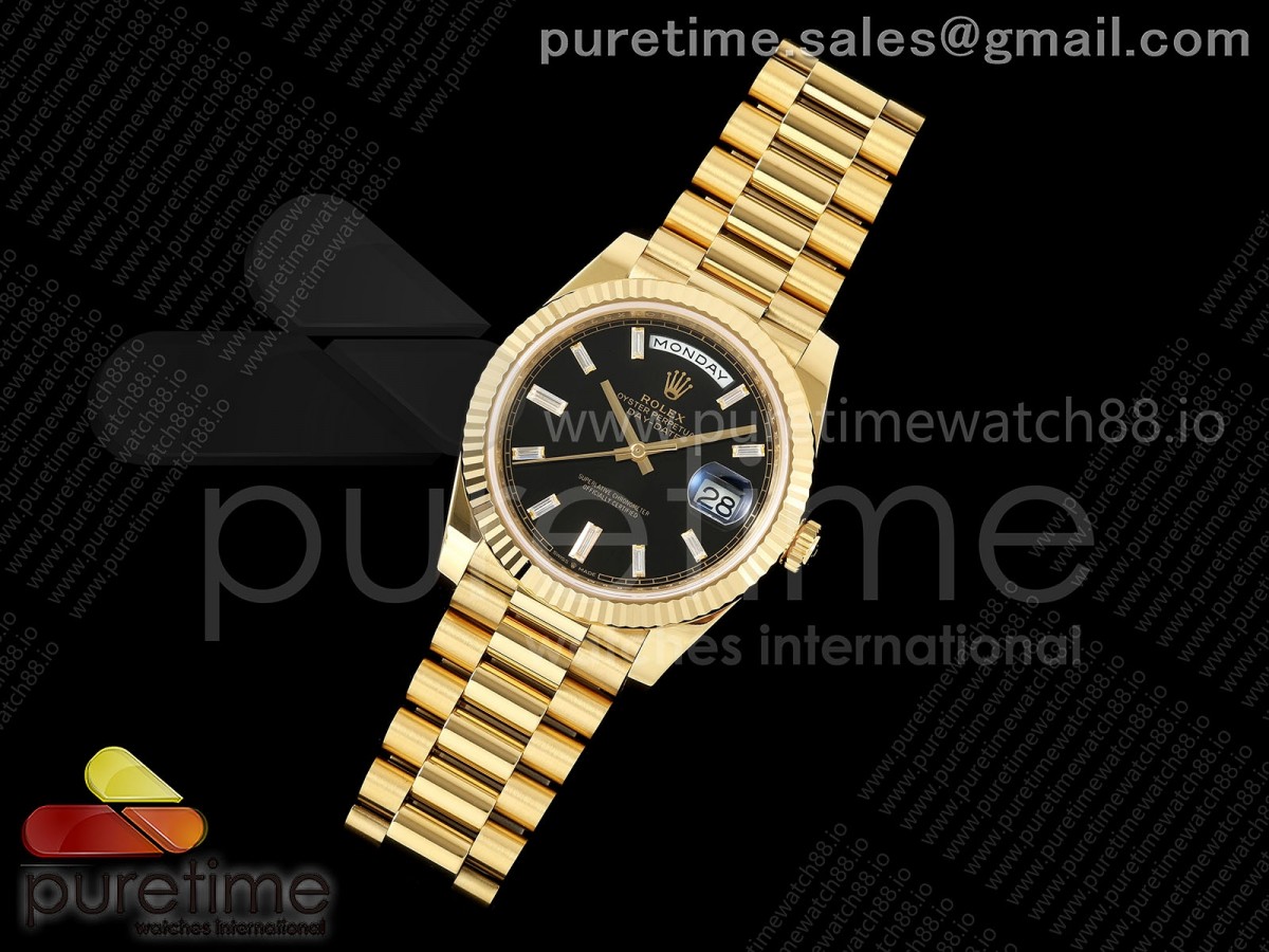 Day Date 40 YG RCF Black Crystal Dial on President Bracelet VR3255