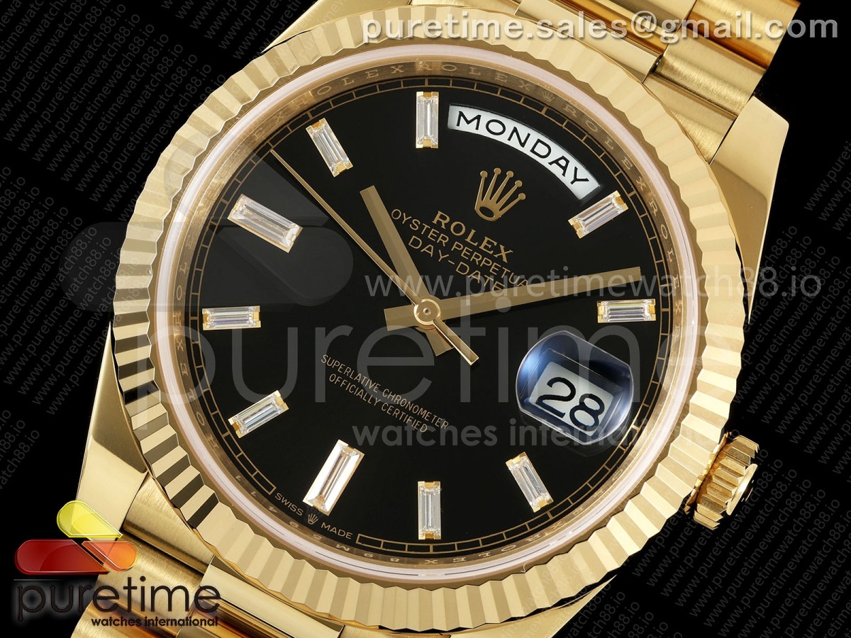Day Date 40 YG RCF Black Crystal Dial on President Bracelet VR3255