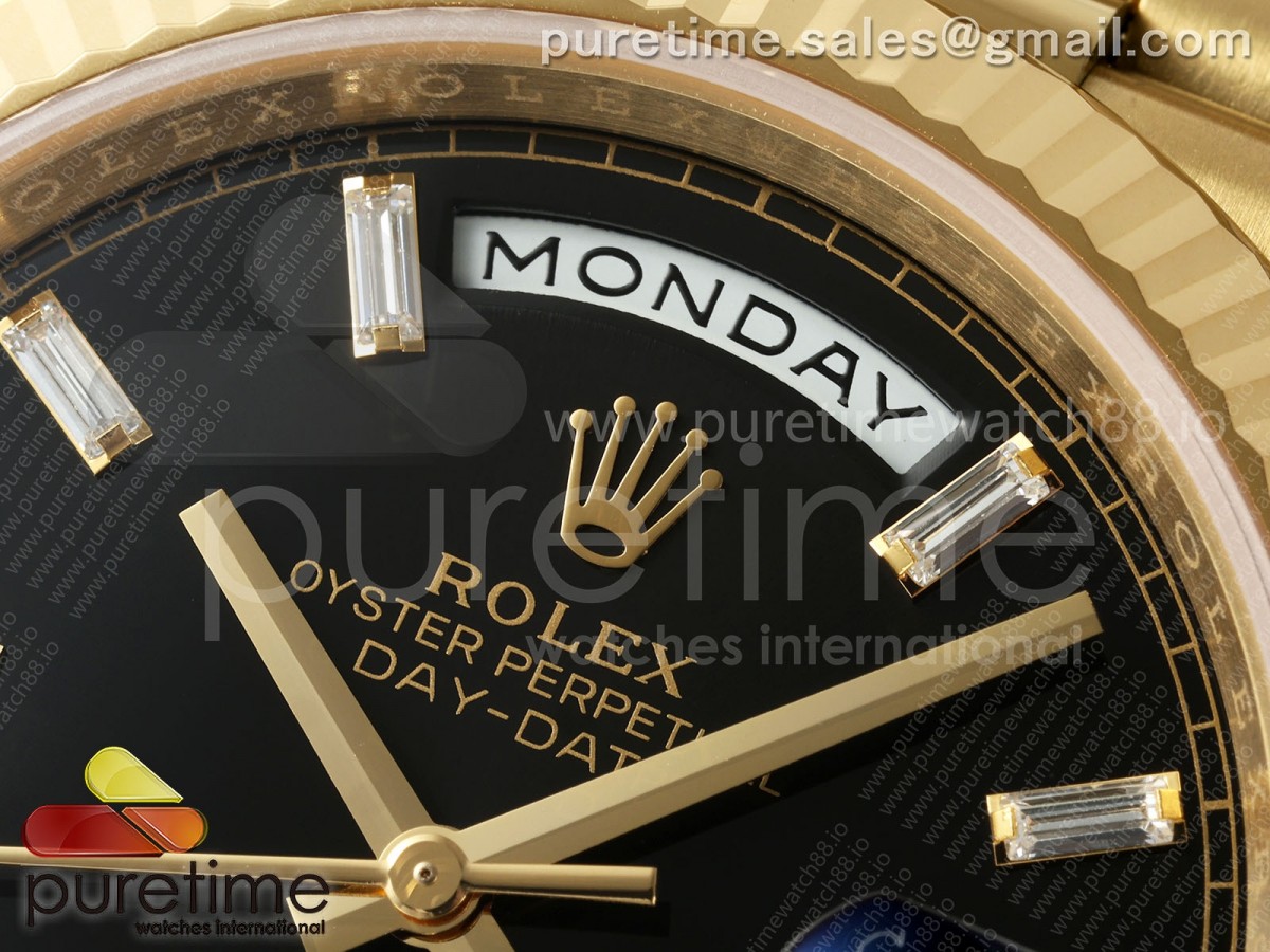 Day Date 40 YG RCF Black Crystal Dial on President Bracelet VR3255