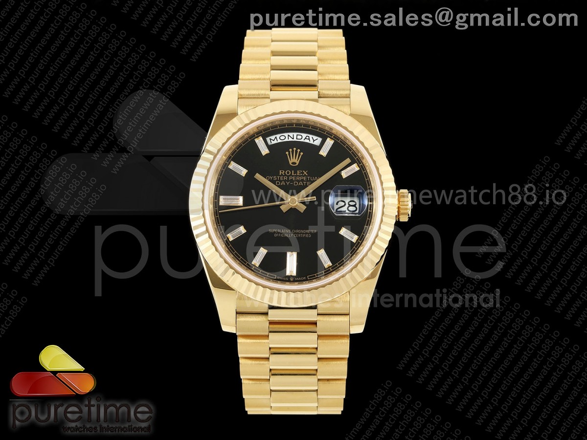 Day Date 40 YG RCF Black Crystal Dial on President Bracelet VR3255