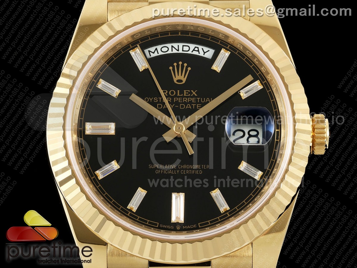 Day Date 40 YG RCF Black Crystal Dial on President Bracelet VR3255