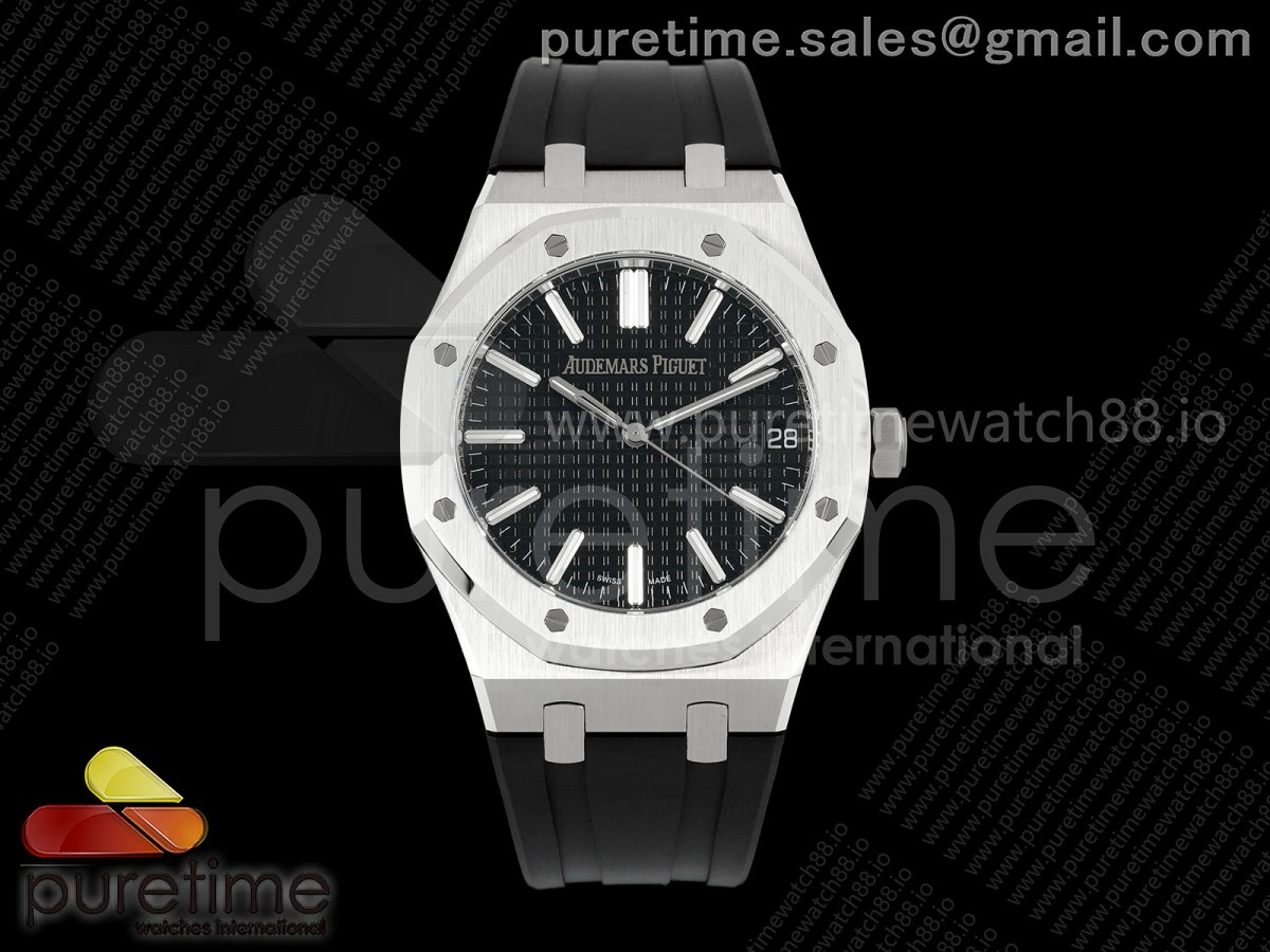 Royal Oak 41mm 15510 SS DDF Black Dial on Black Rubber Strap DD4302
