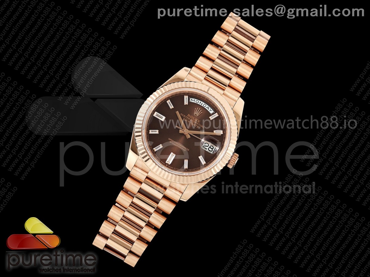 DayDate 40 RG QF 904L Steel Brown Crystal Dial on President Bracelet VR3255 V8 (Gain Weight)