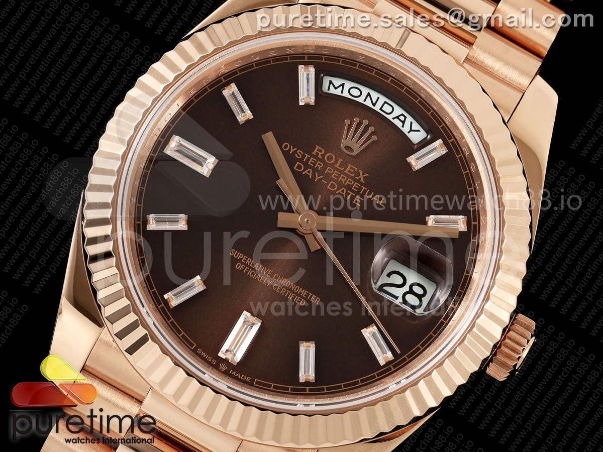 DayDate 40 RG QF 904L Steel Brown Crystal Dial on President Bracelet VR3255 V8 (Gain Weight)