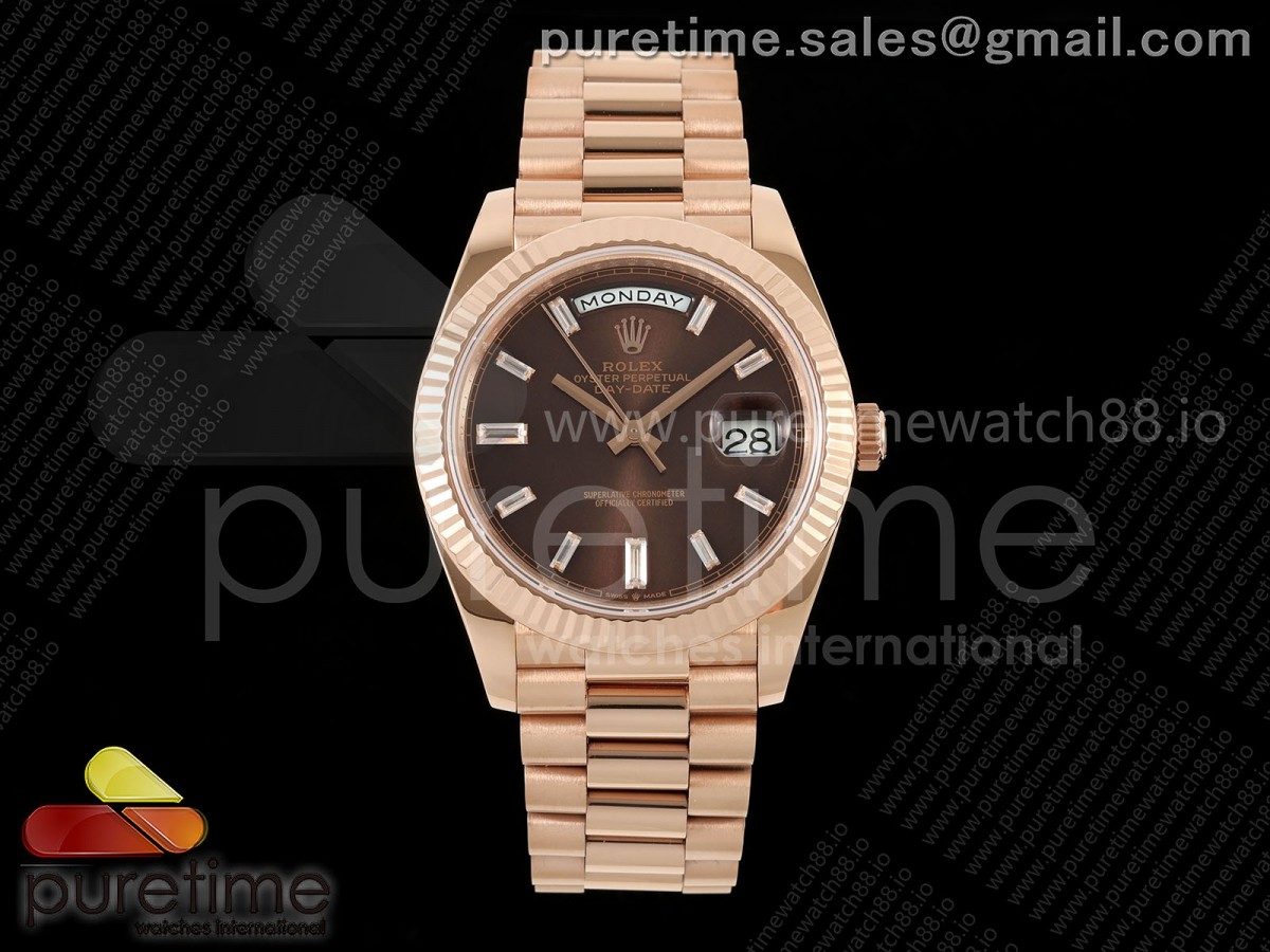 DayDate 40 RG QF 904L Steel Brown Crystal Dial on President Bracelet VR3255 V8 (Gain Weight)