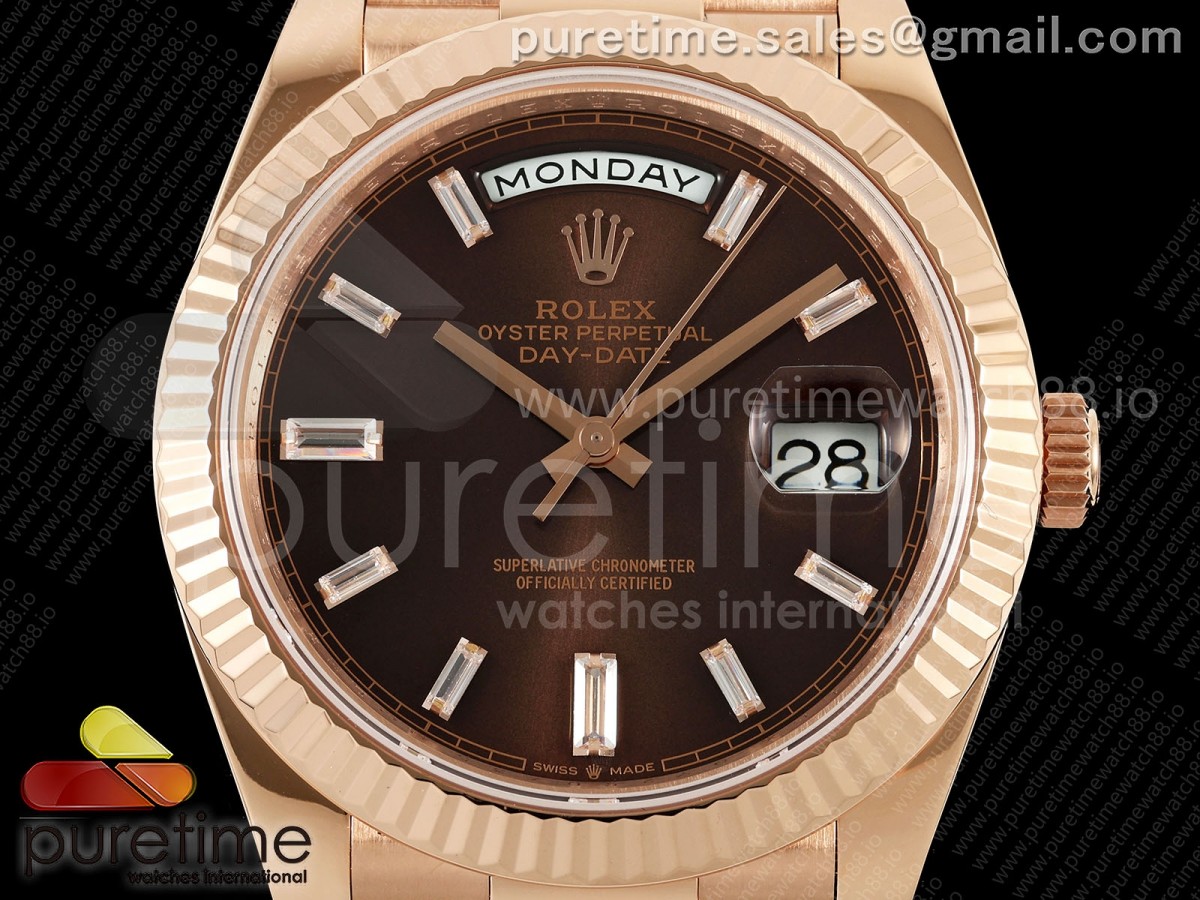 DayDate 40 RG QF 904L Steel Brown Crystal Dial on President Bracelet VR3255 V8 (Gain Weight)