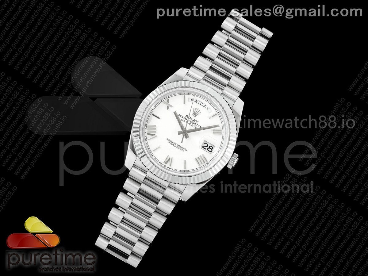 DayDate 40 SS QF 904L Steel White Roman Dial on President Bracelet VR3255 V8 (Gain Weight)