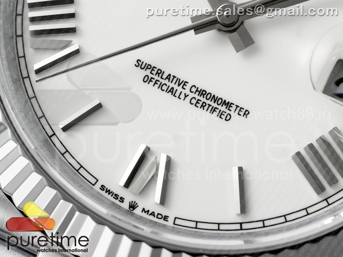 DayDate 40 SS QF 904L Steel White Roman Dial on President Bracelet VR3255 V8 (Gain Weight)