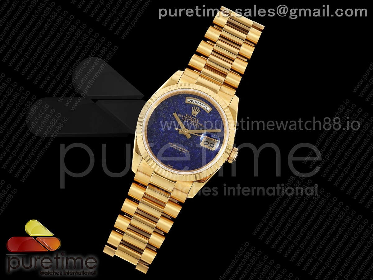 Day Date 36 YG RAF Blue Lapis Dial Fluted Bezel on YG Bracelet A2836