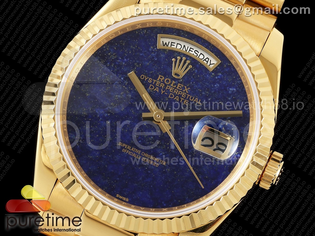 Day Date 36 YG RAF Blue Lapis Dial Fluted Bezel on YG Bracelet A2836