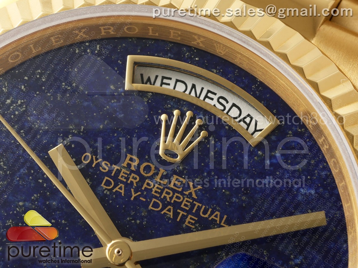 Day Date 36 YG RAF Blue Lapis Dial Fluted Bezel on YG Bracelet A2836
