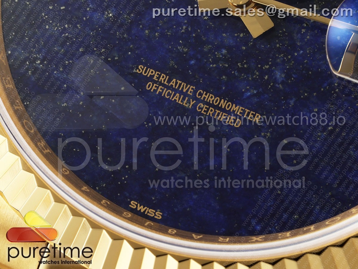 Day Date 36 YG RAF Blue Lapis Dial Fluted Bezel on YG Bracelet A2836