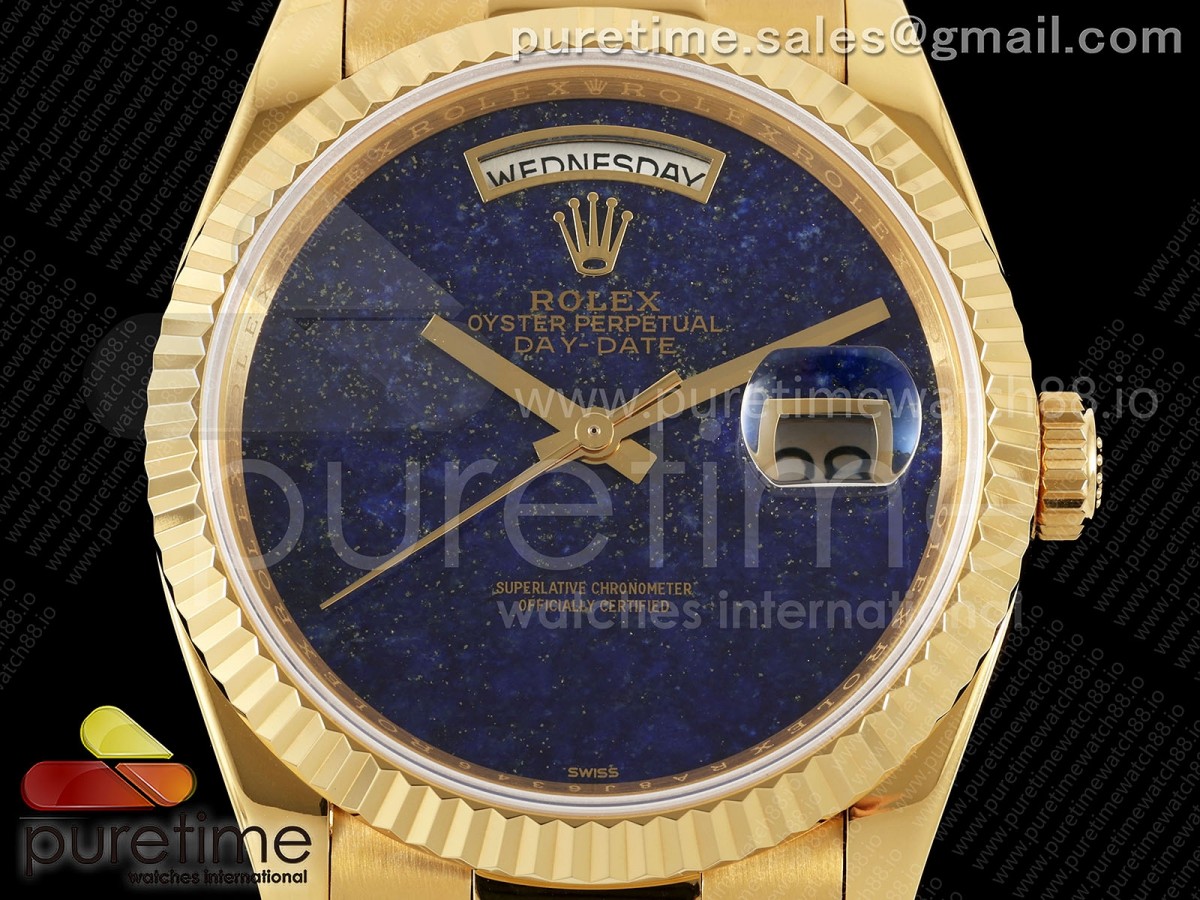 Day Date 36 YG RAF Blue Lapis Dial Fluted Bezel on YG Bracelet A2836