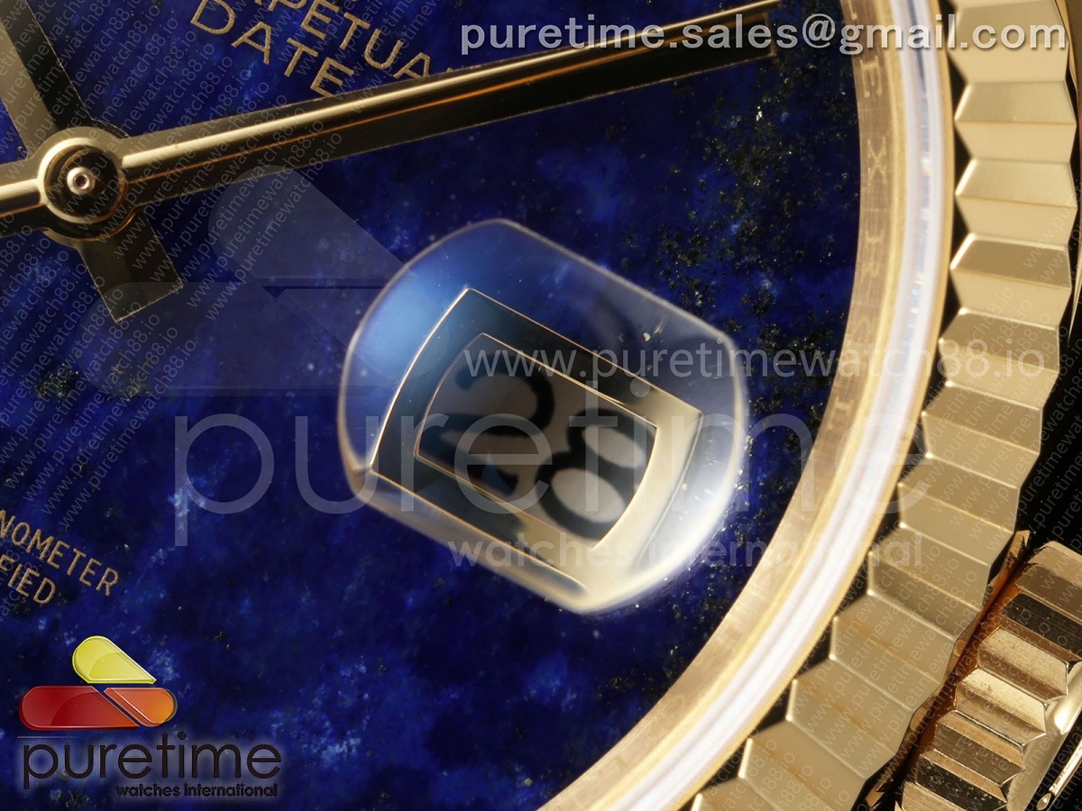 Day Date 36 YG RAF Blue Lapis Diamonds Dial Fluted Bezel on YG Bracelet A2836