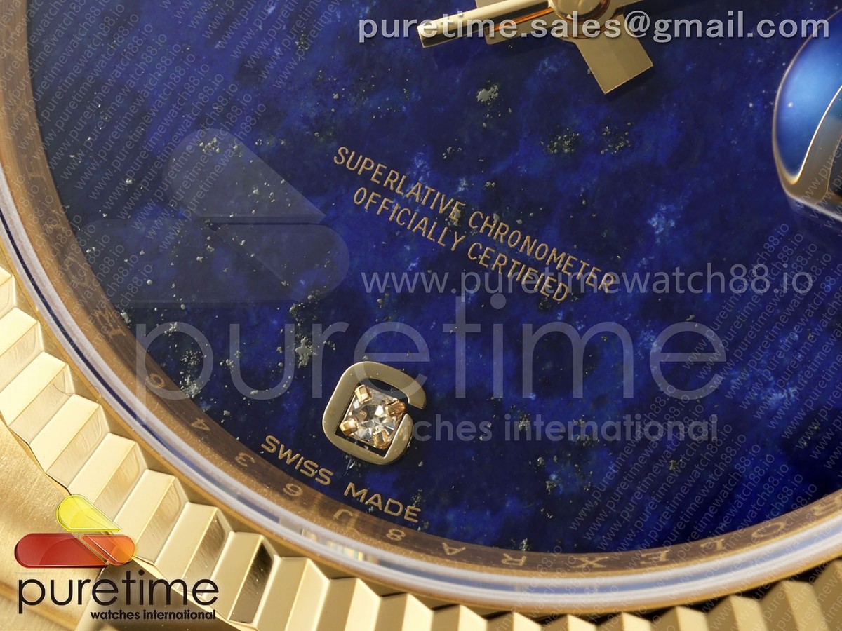 Day Date 36 YG RAF Blue Lapis Diamonds Dial Fluted Bezel on YG Bracelet A2836