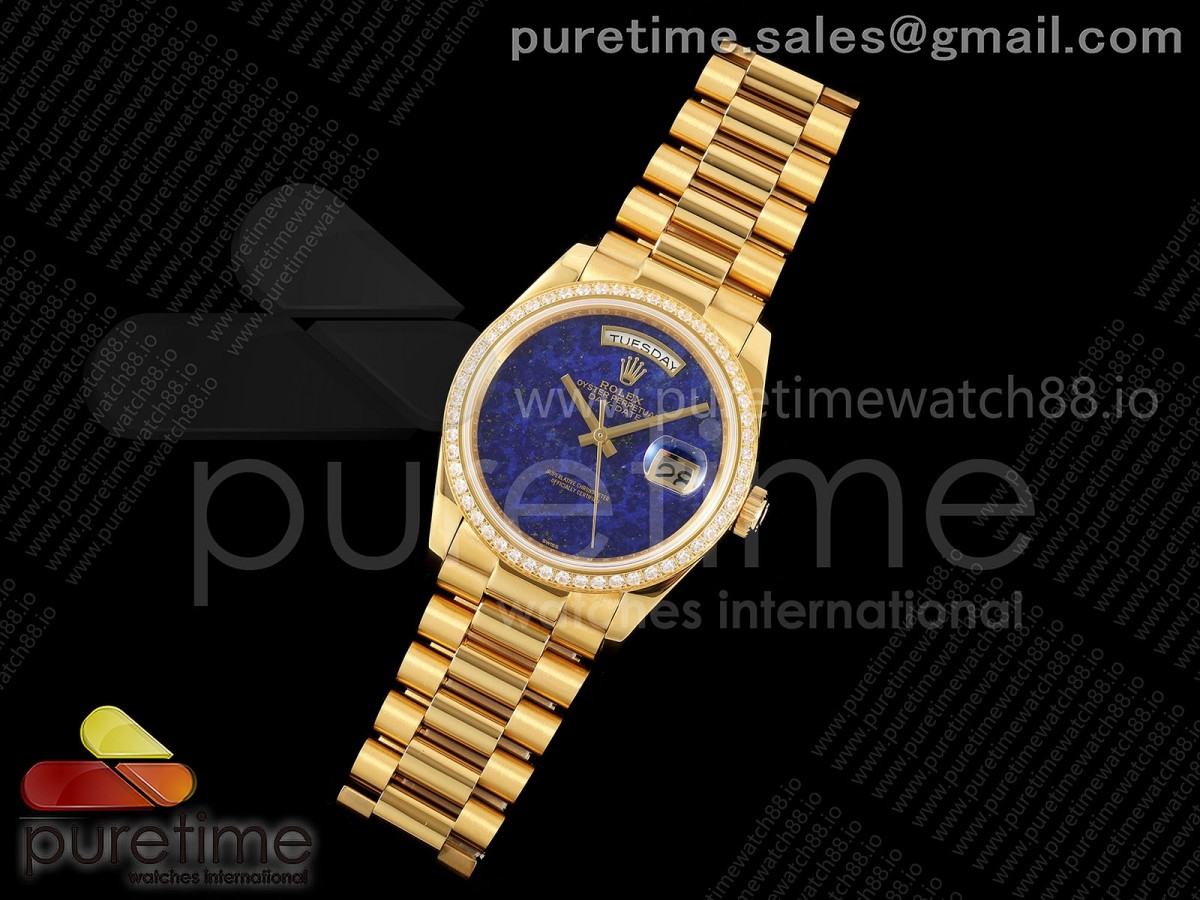 Day Date 36 YG RAF Blue Lapis Dial Diamonds Bezel on YG Bracelet A2836
