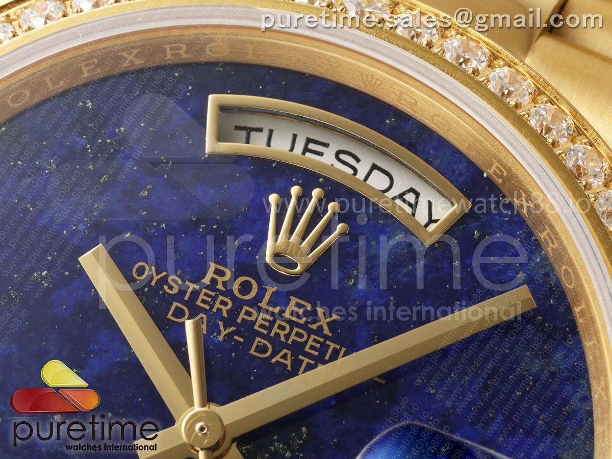 Day Date 36 YG RAF Blue Lapis Dial Diamonds Bezel on YG Bracelet A2836