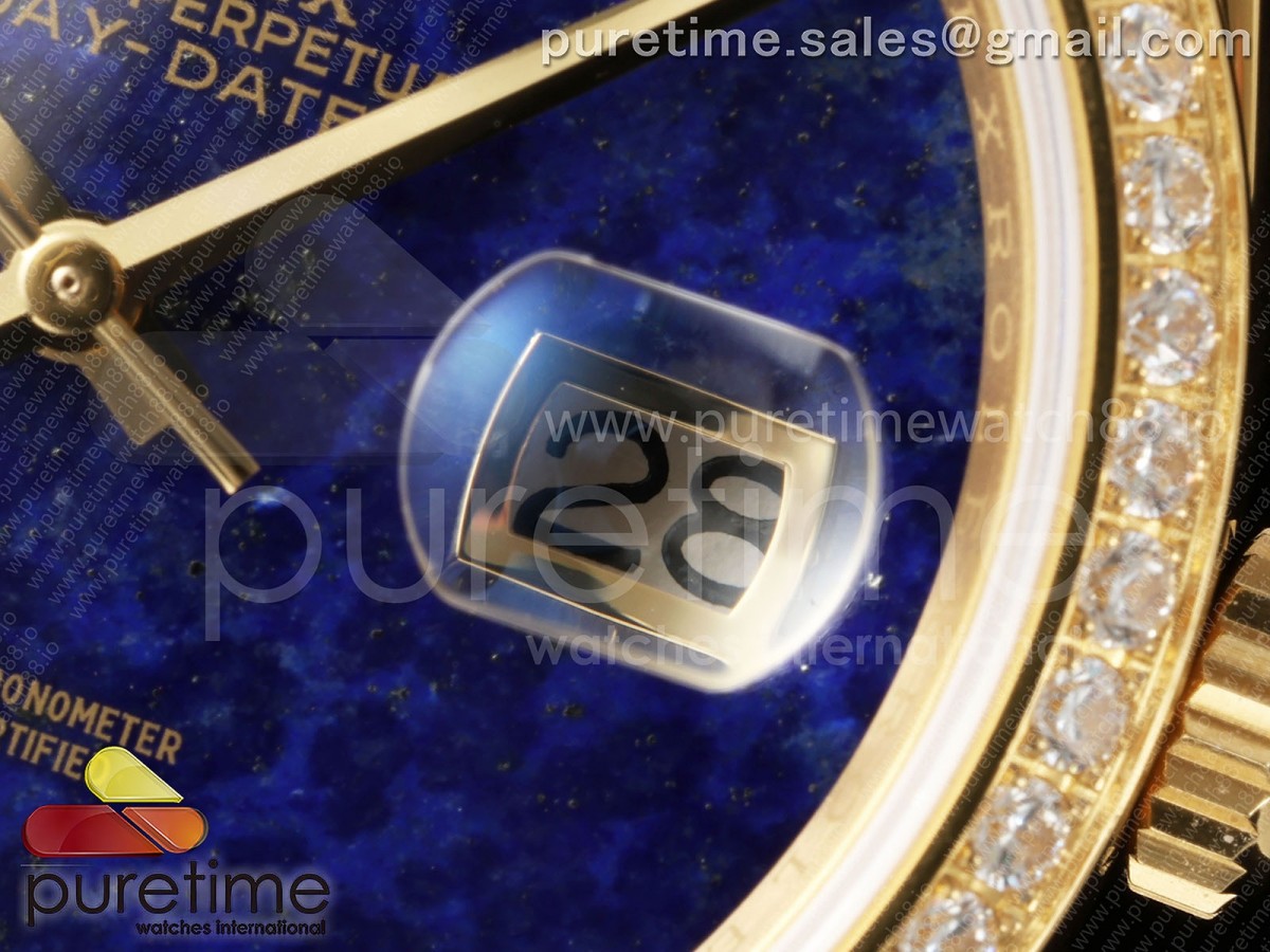 Day Date 36 YG RAF Blue Lapis Dial Diamonds Bezel on YG Bracelet A2836
