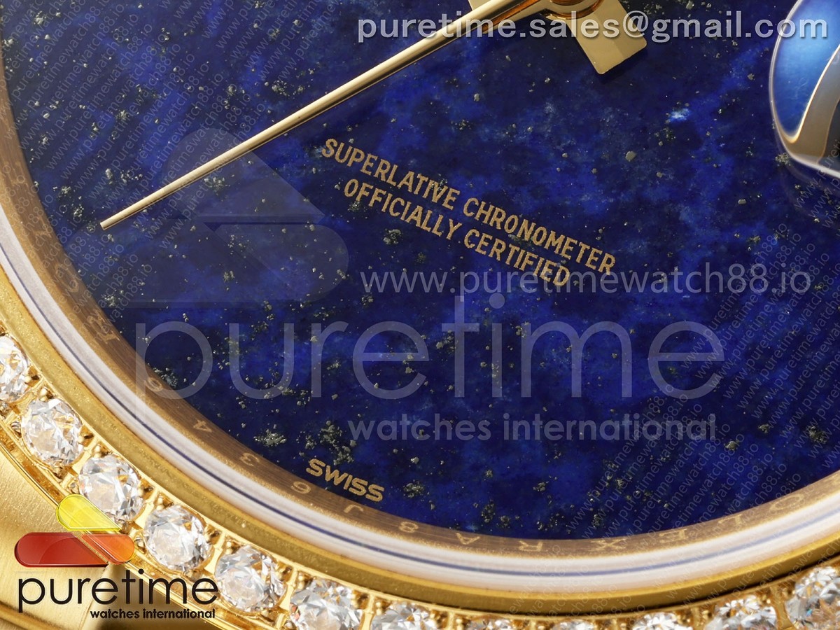 Day Date 36 YG RAF Blue Lapis Dial Diamonds Bezel on YG Bracelet A2836