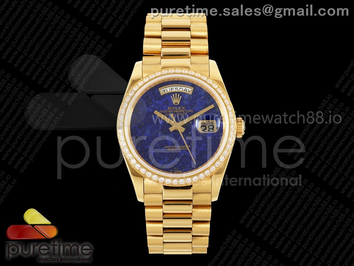 Day Date 36 YG RAF Blue Lapis Dial Diamonds Bezel on YG Bracelet A2836
