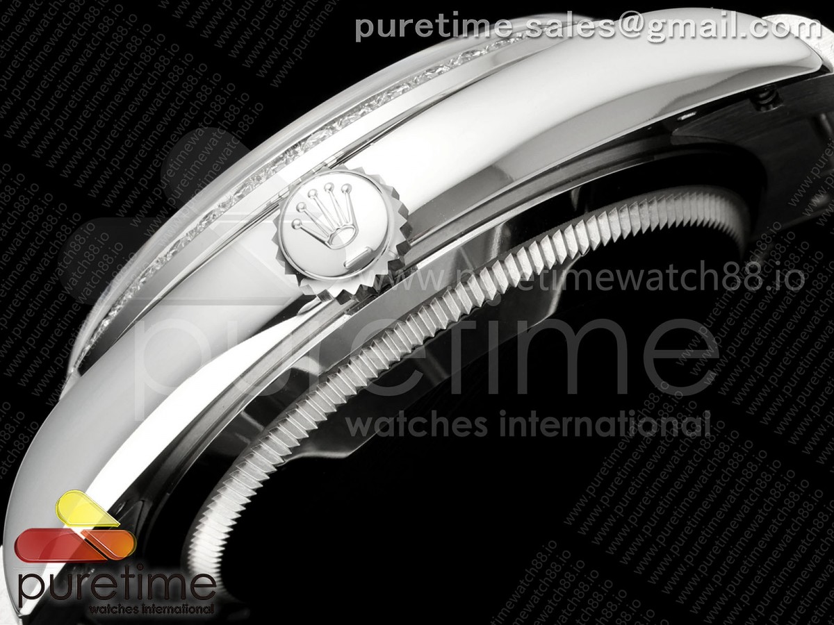 Day Date 36 SS RAF Blue Lapis 2 Diamonds Dial Diamonds Bezel on SS Bracelet A2836