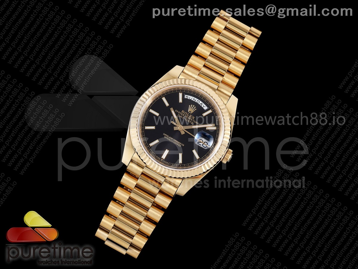 Day Date 40 YG TMF Black Stick Dial on President Bracelet VR3255