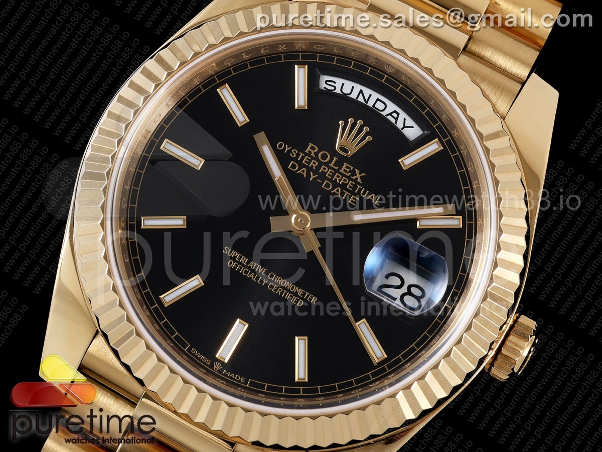 Day Date 40 YG TMF Black Stick Dial on President Bracelet VR3255