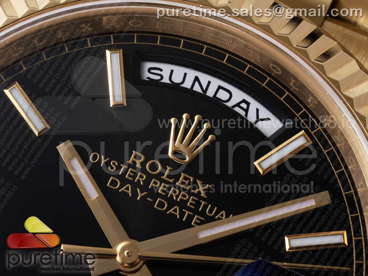 Day Date 40 YG TMF Black Stick Dial on President Bracelet VR3255