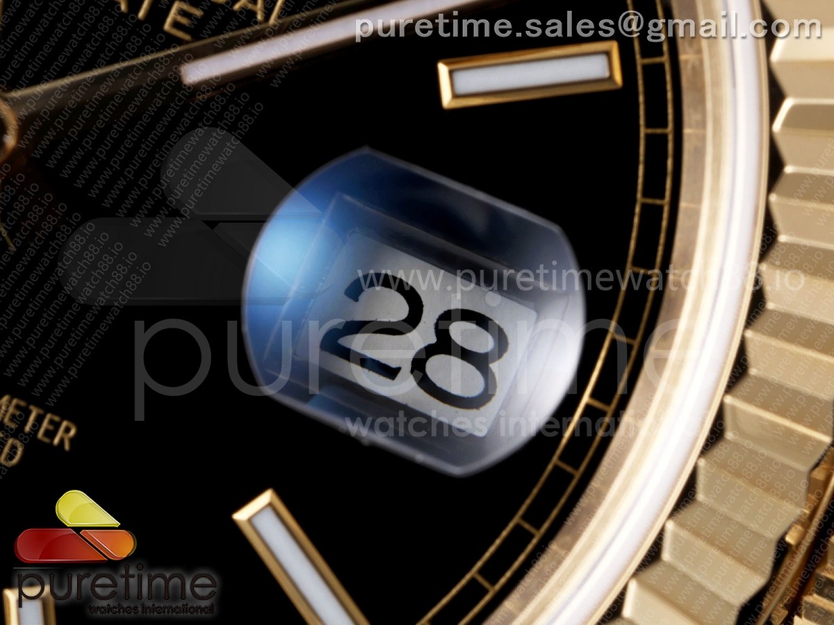 Day Date 40 YG TMF Black Stick Dial on President Bracelet VR3255