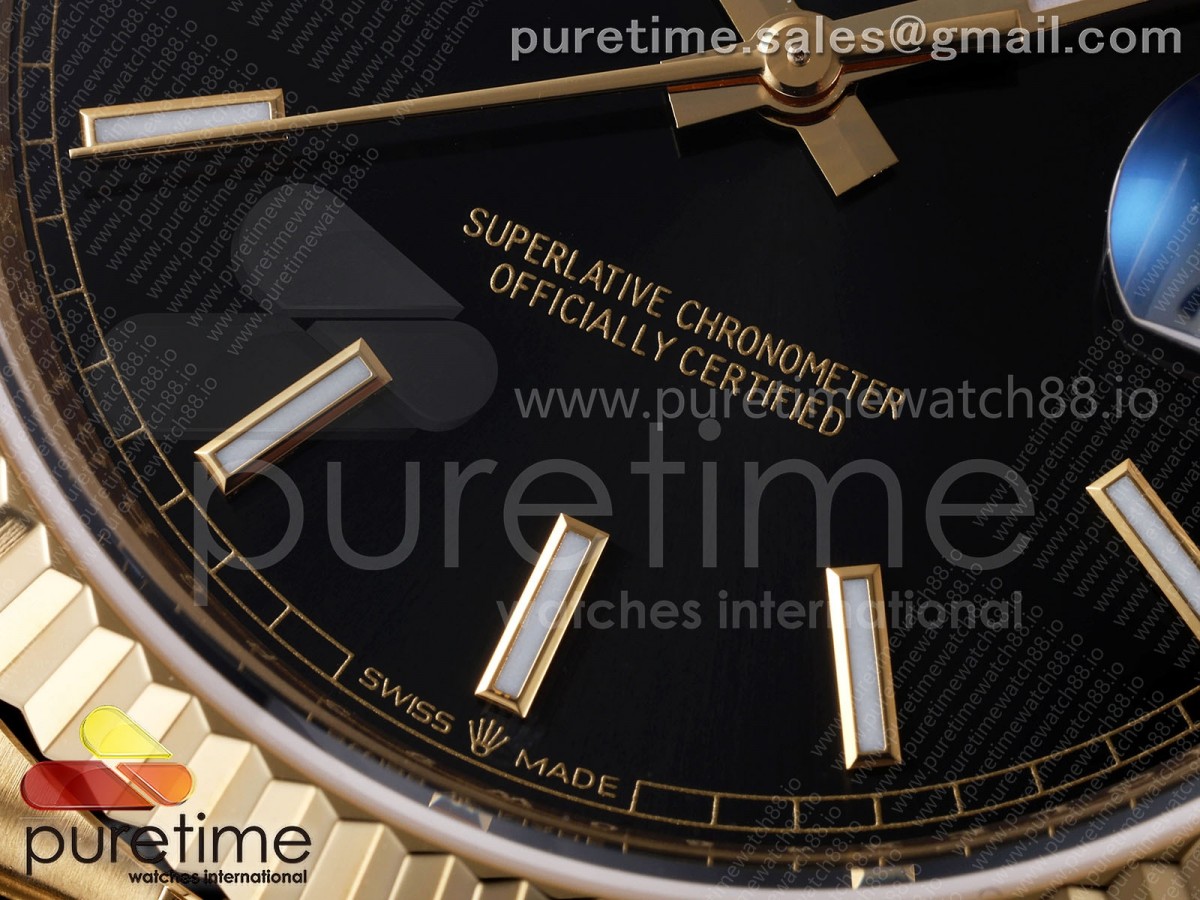 Day Date 40 YG TMF Black Stick Dial on President Bracelet VR3255