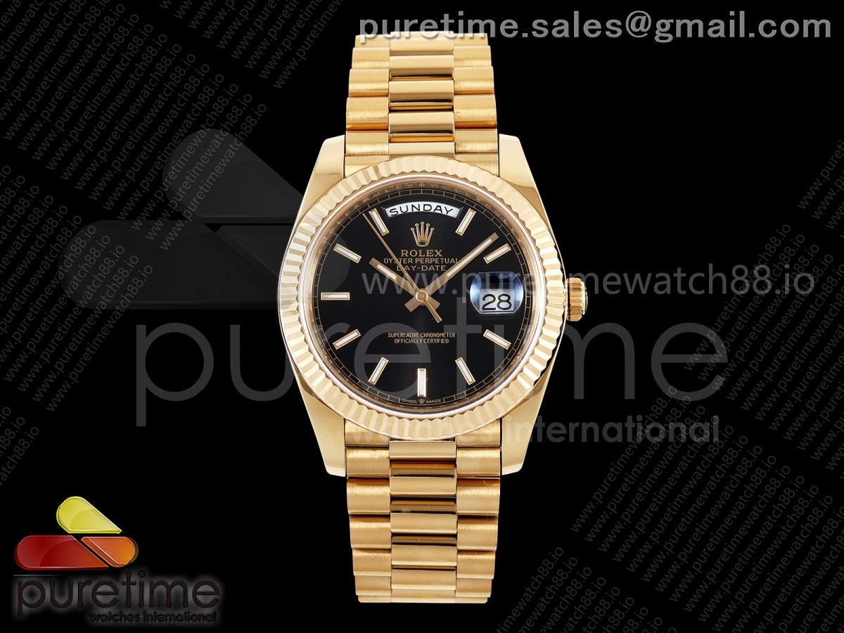 Day Date 40 YG TMF Black Stick Dial on President Bracelet VR3255