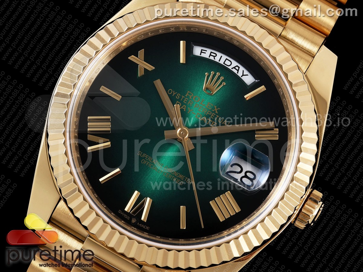 Day Date 40 YG TMF Green Ombre Roman Dial on President Bracelet VR3255