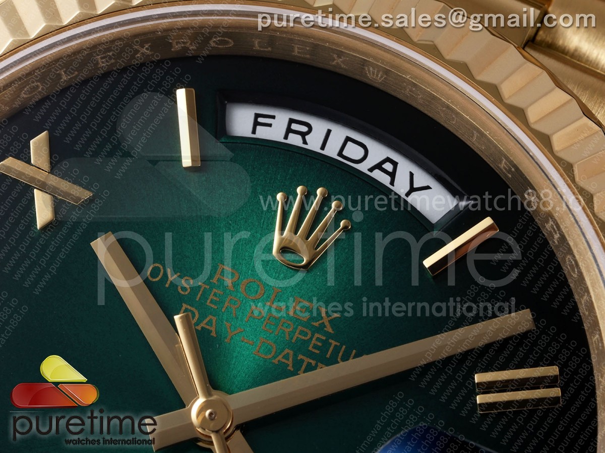 Day Date 40 YG TMF Green Ombre Roman Dial on President Bracelet VR3255