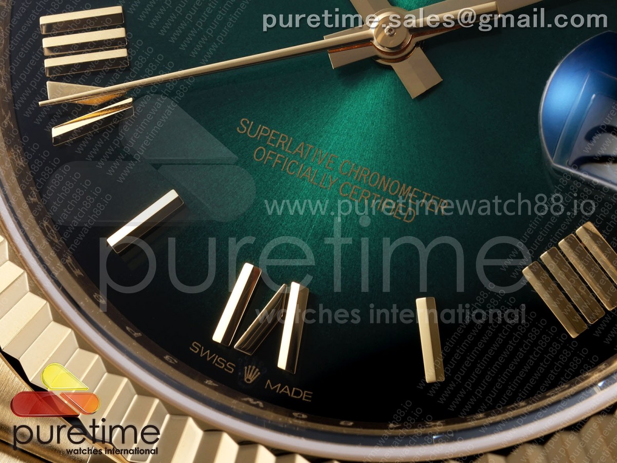 Day Date 40 YG TMF Green Ombre Roman Dial on President Bracelet VR3255