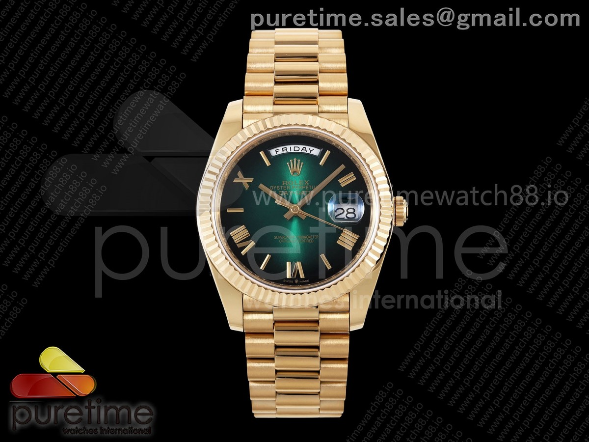 Day Date 40 YG TMF Green Ombre Roman Dial on President Bracelet VR3255